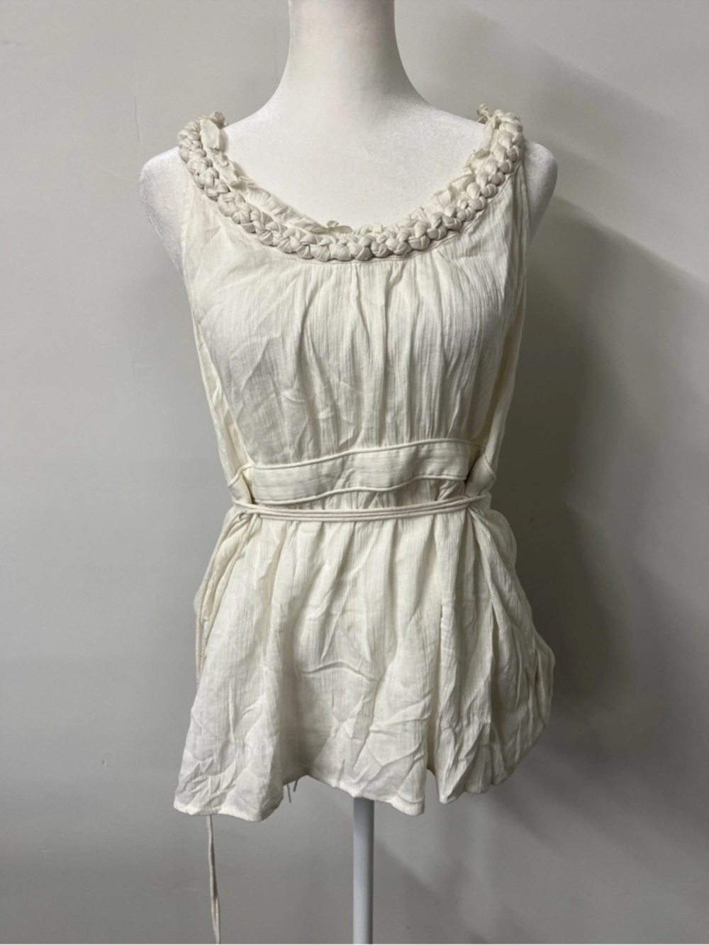 Anthropologie Ivory Gauze Braided Neck Tunic Top Boho NWT 6